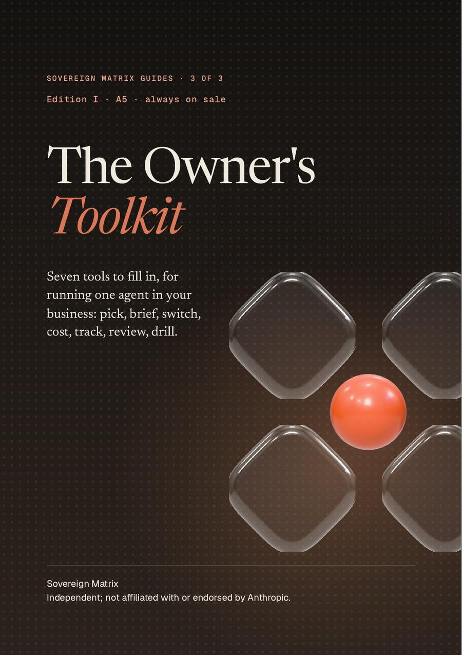 The Owner's Toolkit, Edition I: the cover, with the glass mark on a night ground